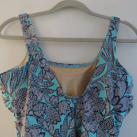 LAND'S END Geometric Floral Print One Piece Swimsuit Stretch Vacation Size 12DDD - Picture 7 of 12